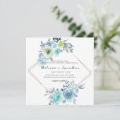 ライトブルーイエローグリーンフローラ結婚式招待状 (スタンド正面)