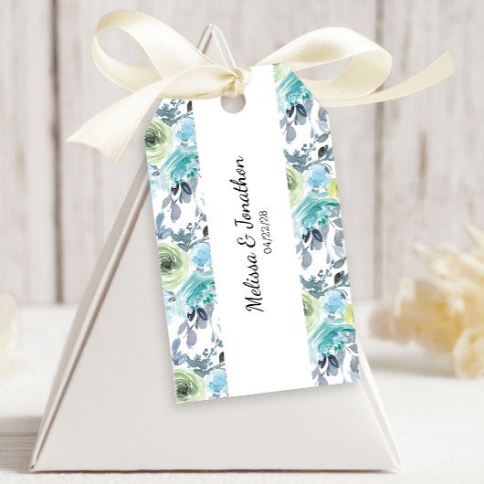ライトブルーイエローグリーン結婚フローラのギフトラベル ギフトタグ