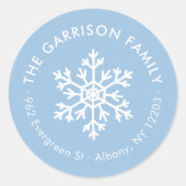 ライトブルーウィンタースノーフレーク差出人住所ラベル ラウンドシール (正面)