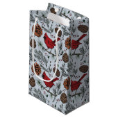 ライトブルーウィンターパーチッド赤（鳥）ショウジョウコウカンチョウ&パインコーン スモールペーパーバッグ (正面アングル)