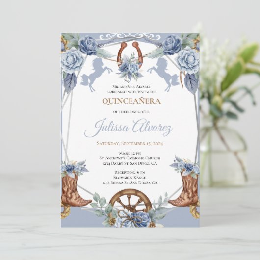 ライトブルーウエスタンチャラキンセアニェラ招待状 招待状 (スタンド正面)