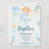ライトブルーウォーターカラーキュート眠るベビーバプテスマ 招待状 (正面)