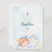 ライトブルーウォーターカラーキュート眠るベビーバプテスマ 招待状 (裏面)