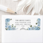 ライトブルーウォーターカラーバラ&ティアラ差出人住所 ラベル (インサイチュ)