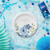 ライトブルーウォーターカラーフローラブライダルシャワーカスタム ペーパープレート (パーティー)