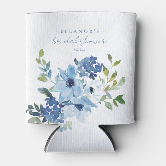 ライトブルーウォーターカラーフローラブライダルシャワーカスタム 缶クーラー (正面)