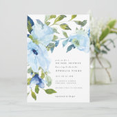 ライトブルーウォーターカラーフローラ開花ブライダルシャワー 招待状 (スタンド正面)