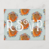 ライトブルーウォーターカラーワイルドフラワーウェディングRSVP ポストカード (正面)