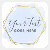 ライトブルーウォーターカラー&モダン金ゴールドジオメトリックシック スクエアシール (正面)