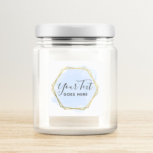 ライトブルーウォーターカラー&モダン金ゴールドジオメトリックシック スクエアシール