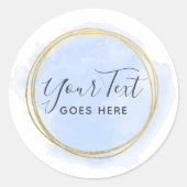 ライトブルーウォーターカラー&モダン金ゴールドジオメトリックシック ラウンドシール (正面)