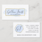 ライトブルーウォーターカラー&モダン金ゴールドジオメトリックシック 名刺 (正面/裏面)