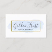 ライトブルーウォーターカラー&モダン金ゴールドジオメトリックシック 名刺 (正面)