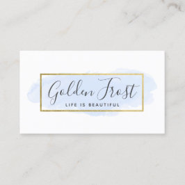 ライトブルーウォーターカラー&モダン金ゴールドジオメトリックシック 名刺