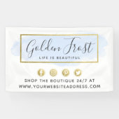 ライトブルーウォーターカラー&モダン金ゴールドジオメトリックシック 横断幕 (横)