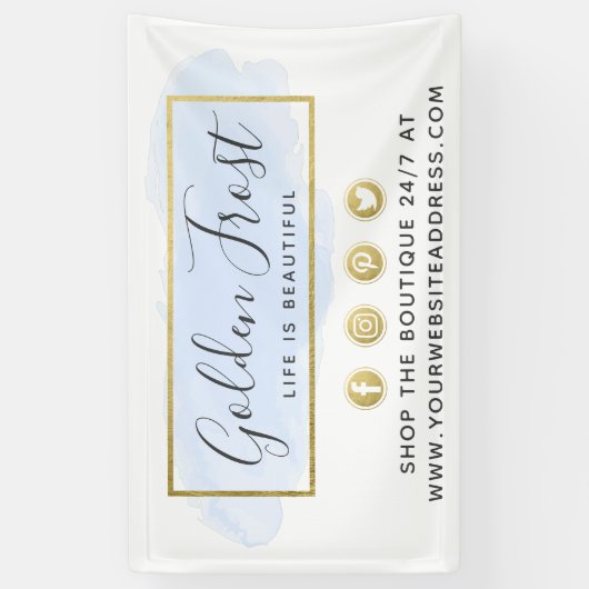 ライトブルーウォーターカラー&モダン金ゴールドジオメトリックシック 横断幕 (縦)