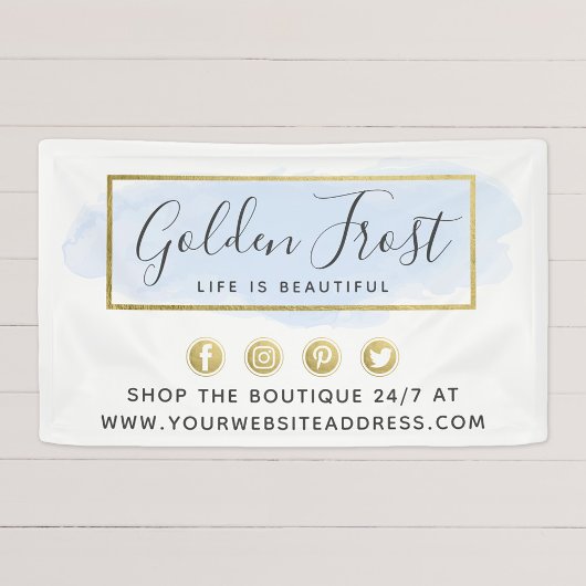 ライトブルーウォーターカラー&モダン金ゴールドジオメトリックシック 横断幕