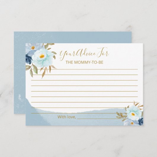 ライトブルーウォーター色フローラベビーシャワーアドバイス エンクロージャーカード (正面/裏面)