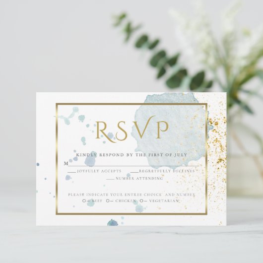 ライトブルーウォーター色（ばちゃばちゃ）跳ねる食事の選択RSVP 出欠カード (スタンド正面)