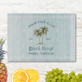 ライトブルーウッドパームツリーズモダンビーチハウス カッティングボード