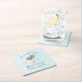 ライトブルーウッドパームツリーズモダンビーチハウス スクエアペーパーコースター (インサイチュ)