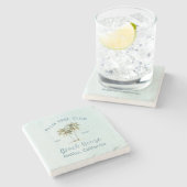 ライトブルーウッドパームツリーズモダンビーチハウス ストーンコースター (横)