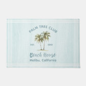 ライトブルーウッドパームツリーズモダンビーチハウス ドアマット (正面)