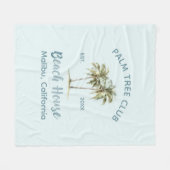 ライトブルーウッドパームツリーズモダンビーチハウス フリースブランケット (正面(横))