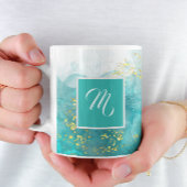 ライトブルーエレガントおよび金ゴールド名前をカスタムするコーヒー コーヒーマグカップ