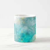 ライトブルーエレガントおよび金ゴールド名前をカスタムするコーヒー コーヒーマグカップ (中央)