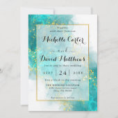 ライトブルーエレガントおよび金ゴールド結婚式招待状 招待状 (正面)