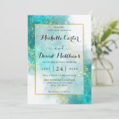 ライトブルーエレガントおよび金ゴールド結婚式招待状 招待状 (スタンド正面)