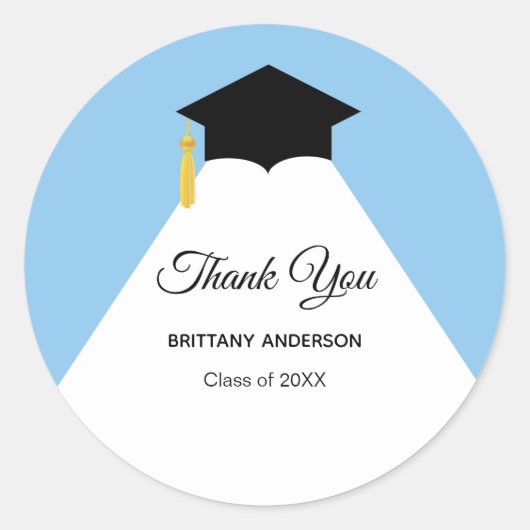 ライトブルーエレガントとホワイトでの卒業ありがとうございました ラウンドシール (正面)