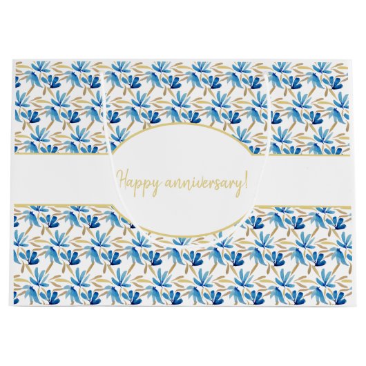 ライトブルーエレガントと金ゴールドフローラの水色 ラージペーパーバッグ (正面)