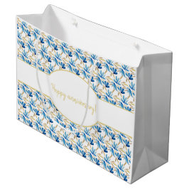 ライトブルーエレガントと金ゴールドフローラの水色 ラージペーパーバッグ