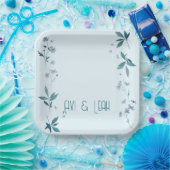 ライトブルーエレガントの花と離れダイネプレート ペーパープレート (パーティー)