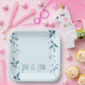 ライトブルーエレガントの花と離れダイネプレート ペーパープレート (パーティー)