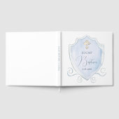 ライトブルーエレガントウォーターカラークレストバプテスマ ゲストブック (全面)