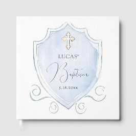 ライトブルーエレガントウォーターカラークレストバプテスマ ゲストブック