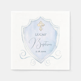 ライトブルーエレガントウォーターカラークレストバプテスマ スタンダードカクテルナプキン