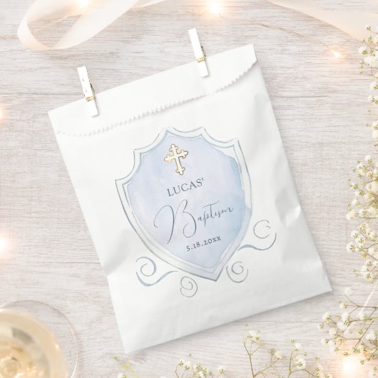 ライトブルーエレガントウォーターカラークレストバプテスマ フェイバーバッグ (クリップ留めされた状態)