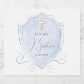 ライトブルーエレガントウォーターカラークレストバプテスマ リキュールボトルラベル (シングルラベル)