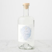 ライトブルーエレガントウォーターカラークレストバプテスマ リキュールボトルラベル (正面)