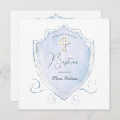 ライトブルーエレガントウォーターカラークレストバプテスマ 招待状 (正面/裏面)