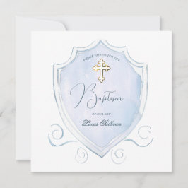 ライトブルーエレガントウォーターカラークレストバプテスマ 招待状