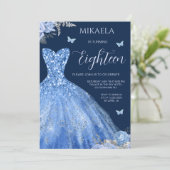 ライトブルーエレガントガウンフローラ18誕生日 招待状 (スタンド正面)