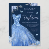 ライトブルーエレガントガウンフローラ18誕生日 招待状 (正面/裏面)