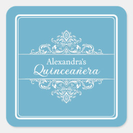 ライトブルーエレガントクインセアニラ誕生日フリット スクエアシール