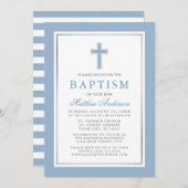 ライトブルーエレガントシルバーのバプテスマストライプのス 招待状 (正面/裏面)