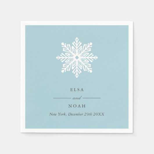 ライトブルーエレガントスノーフレークモノグラム スタンダードカクテルナプキン (正面)